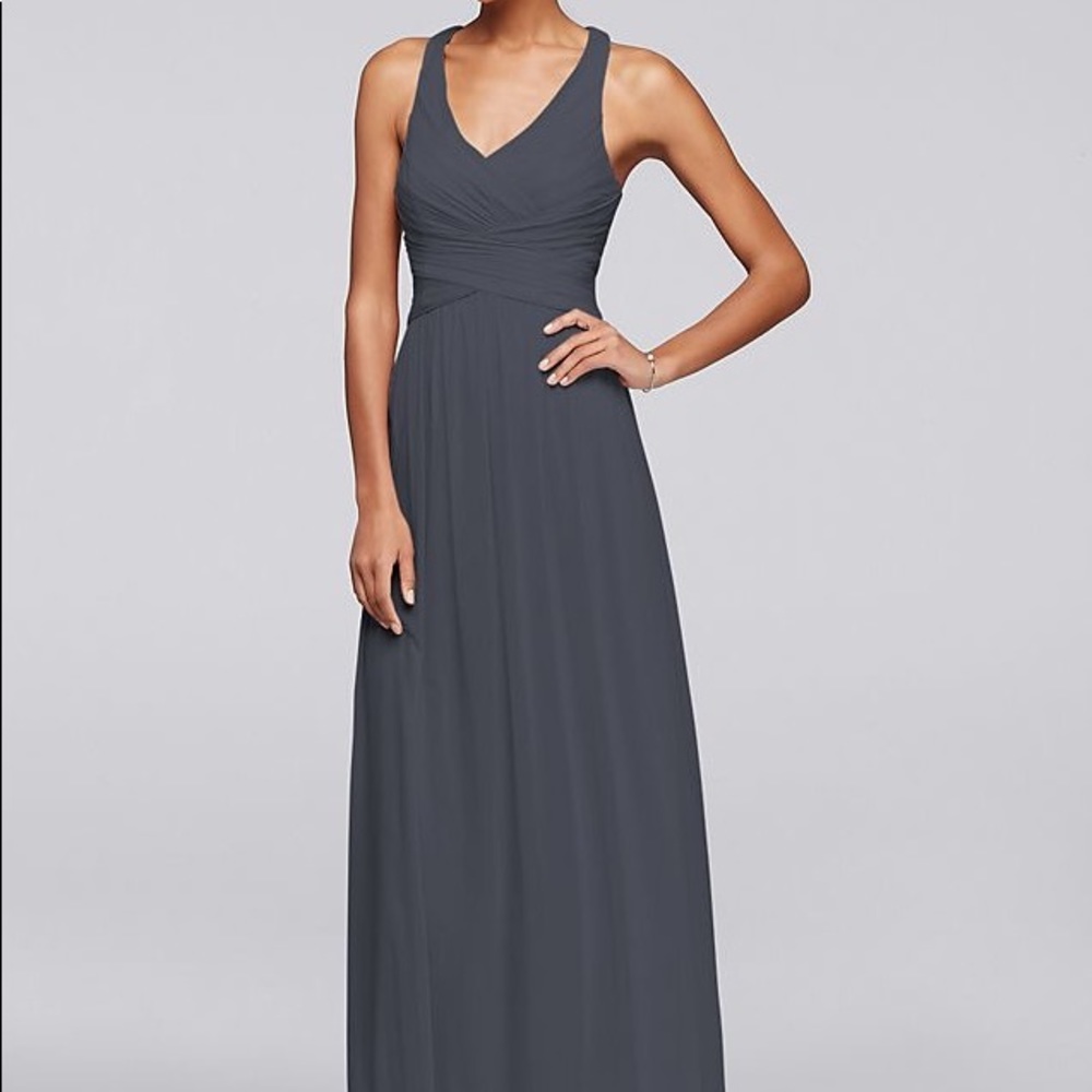 Davids Bridal Mesh Bridesmaid Dress in Pewter